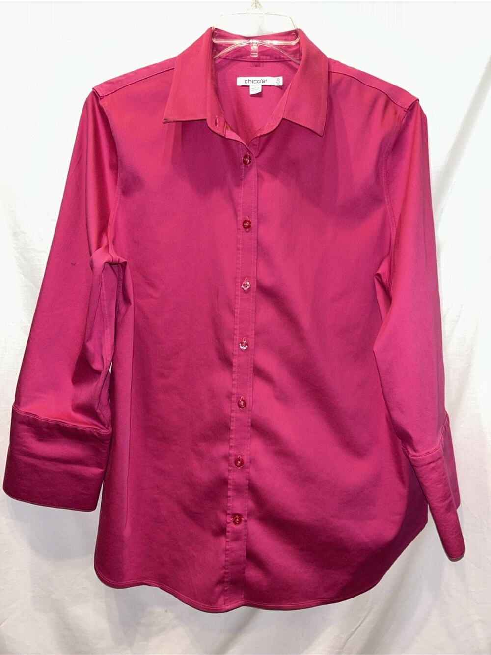 Chicos Women's Size 10 No Iron Pink Button Up Blouse Cotton Blend Career Office